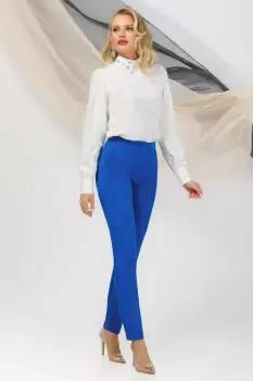 Pantaloni office Pretty Girl albastri cu taietura decorativa la buzunar imagine