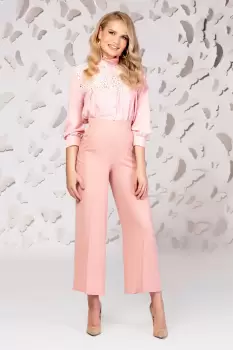 Pantaloni Pretty Girl roz cu talie inalta si croi larg imagine