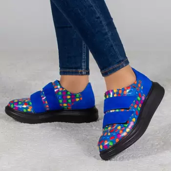 Pantofi casual Blue Candy Crush din piele cu barete imagine