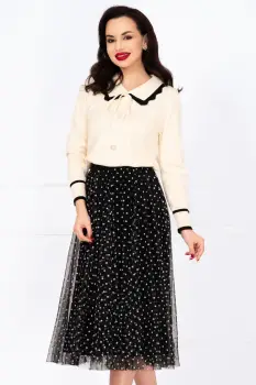 Pulover dama ecru din tricot Thea cu guler dublu si nasturi pretiosi imagine