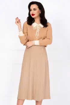 Pulover din tricot fin bej Lotus cu inimioare in relief imagine