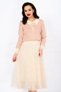 Pulover din tricot fin roz Lotus cu inimioare in relief imagine