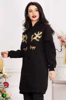 Pulover negru lejer cu model din paiete tip ren imagine