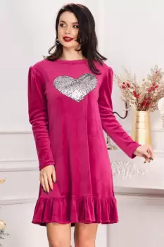 Rochie dama Alma mov din catifea cu inima din paiete imagine