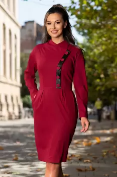 Rochie dama midi grena cu nasturi imbracati imagine