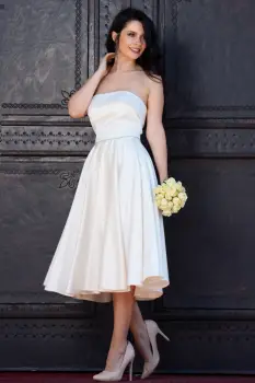 Rochie de cununie butter Nancy in clos cu strassuri in talie imagine