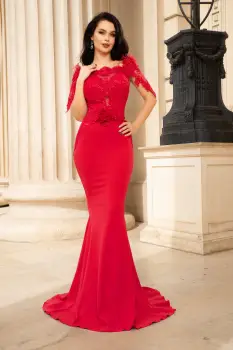 Rochie de nasa Pandora tip sirena zmeura cu broderie pretioasa si fulgi imagine