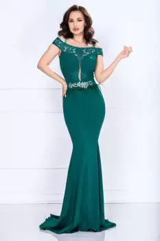 Rochie de nasa Renata verde tip sirena cu broderie si fulgi imagine