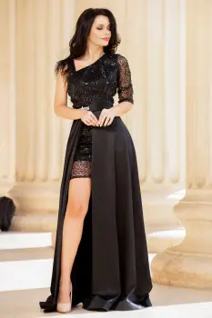 Rochie de nunta neagra cu paiete si fulgi pe umar imagine