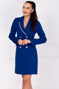 Rochie de ocazie albastru royal tip sacou Nadina decorata cu strassuri imagine