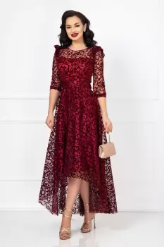 Rochie de ocazie asimetrica Francesca bordo cu model din catifea imagine