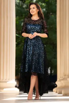 Rochie de ocazie asimetrica Francesca cu model din catifea si dublura bleu imagine