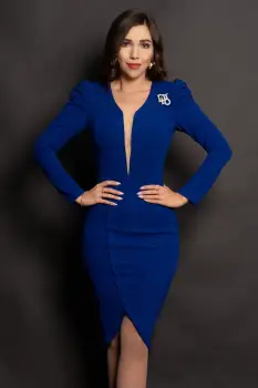 Rochie de ocazie cambrata albastru royal cu brosa detasabila imagine