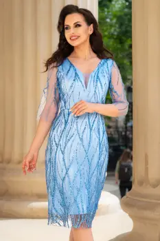 Rochie de ocazie conica bleu Bahar cu aplicatii pretioase imagine