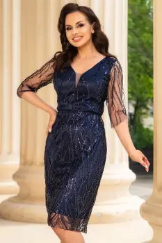 Rochie de ocazie conica bleumarin Bahar cu aplicatii pretioase imagine