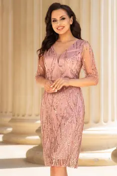 Rochie de ocazie conica roz Bahar cu aplicatii pretioase imagine