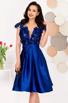 Rochie de ocazie eleganta albastra in clos Liana cu flori 3D imagine