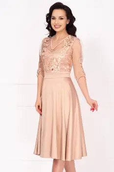 Rochie de ocazie eleganta bej Cristina cu bust brodat imagine