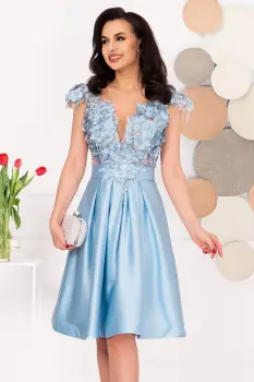 Rochie de ocazie eleganta bleu in clos Liana cu flori 3D imagine