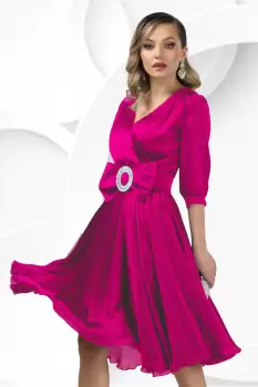 Rochie de ocazie eleganta Pretty Girl fucsia cu funda in talie imagine