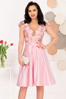 Rochie de ocazie eleganta roz in clos Liana cu flori 3D imagine