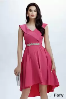 Rochie de ocazie Fofy ciclame satinata cu aplicatie de cristale imagine