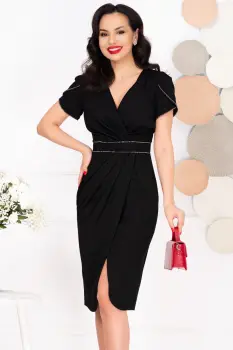Rochie de ocazie Gertrud neagra conica cu maneci tip lalea imagine