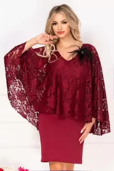 Rochie de ocazie Gina bordo cu dantela si accesoriu cu fulgi by InPuff imagine