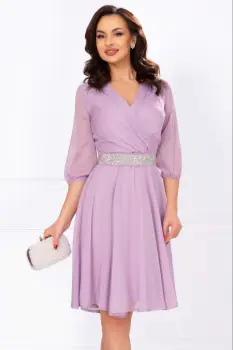 Rochie de ocazie in clos lila cu cordon stralucitor in talie imagine
