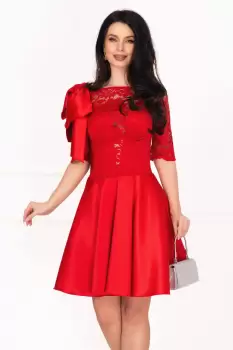 Rochie de ocazie in clos rosie cu funda pe umar imagine