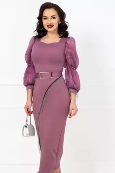 Rochie de ocazie lila cu franjuri argintii si maneci din organza imagine