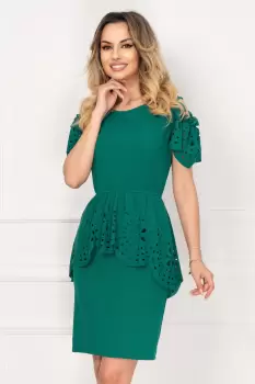 Rochie de ocazie Livia verde cu peplum si material perforat By InPuff imagine