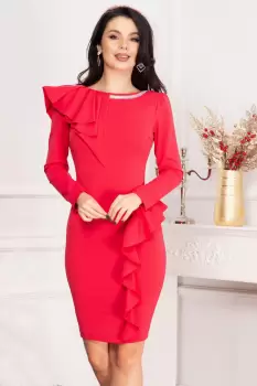 Rochie de ocazie Mariel somon cu volane si banda din strassuri imagine