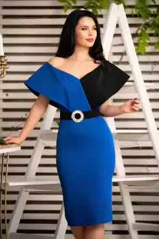 Rochie de ocazie Maxine albastra conica cu catarama pretioasa imagine