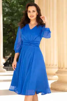 Rochie de ocazie midi albastra in clos Romina cu fir lurex imagine