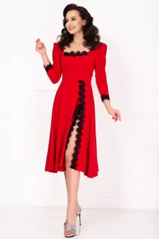 Rochie de ocazie midi rosie Jade in clos cu insertii de dantela imagine