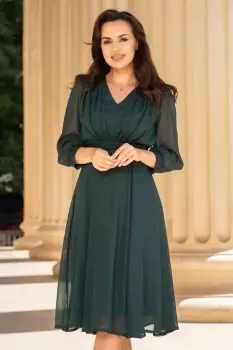 Rochie de ocazie midi verde in clos Romina cu fir lurex imagine