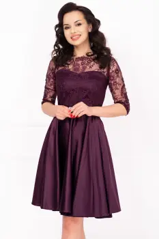 Rochie de ocazie mov in clos Alison cu maneci din dantela imagine