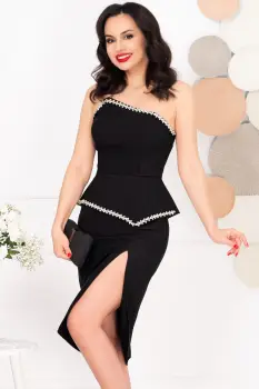 Rochie de ocazie Noemi neagra cu peplum si strassuri imagine