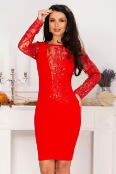 Rochie de ocazie Odette rosie cu aplicatii brodate imagine