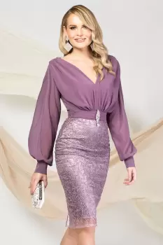 Rochie de ocazie Pretty Girl lila cu dantela pretioasa imagine