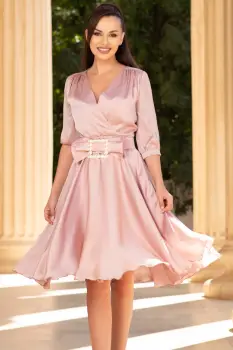 Rochie de ocazie Pretty Girl roz prafuit in clos cu cordon detasabil tip funda imagine