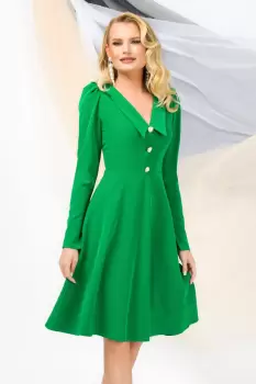 Rochie de ocazie Pretty Girl verde in clos cu guler ascutit imagine