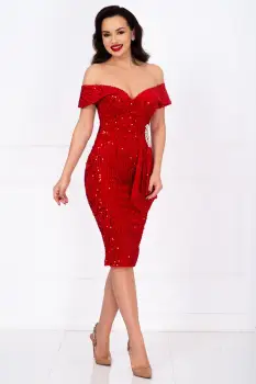 Rochie de ocazie rosie din paiete Iolanda cu accesoriu din strassuri imagine