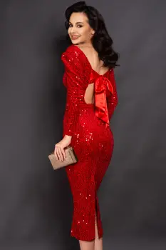 Rochie de ocazie rosie Ilona din paiete cu funda la spate imagine