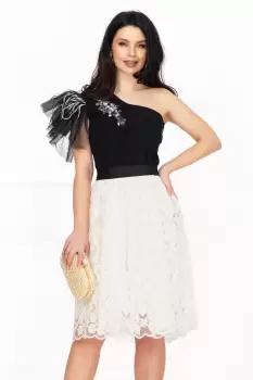 Rochie de ocazie Venezia bicolora in clos cu fulgi si pietre decorative imagine