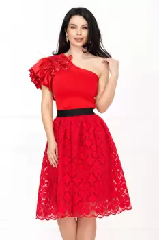 Rochie de ocazie Venezia rosie in clos cu fulgi si broderie imagine