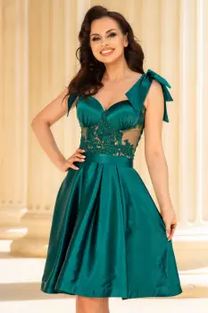 Rochie de ocazie verde in clos Aylin cu dantela si fundite pe umeri imagine