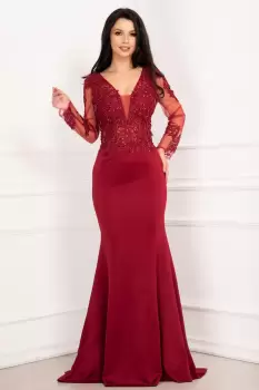 Rochie de seara bordo pretioasa tip sirena cu broderie aplicata si margele imagine
