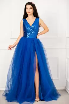 Rochie de seara eleganta Cinderella albastru royal din tulle cu paiete imagine